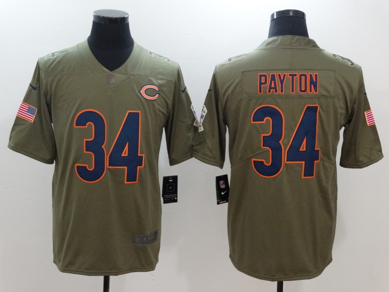 Men Chicago Bears #34 Payton Nike Olive Salute To Service Limited NFL Jerseys->->NFL Jersey